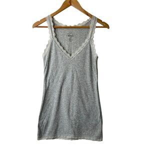 Old Navy Womens Y2K Lace Trim Tank Top M Gray Elena Gilbert Preppy 90S Coquette